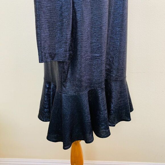 NIGHTWAY Womens Cocktail Dress Size 14 Navy Long Sleeve Jewel Neck Drape Back - Picture 5 of 11